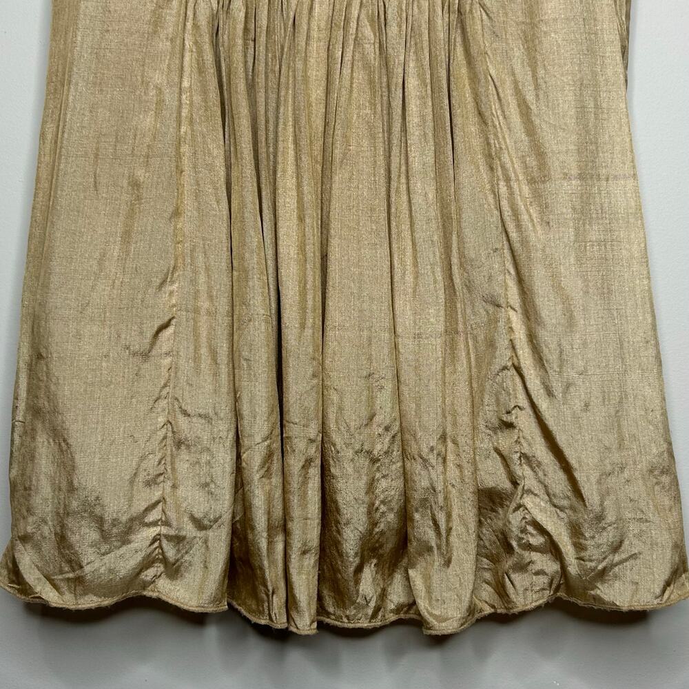 Eileen Fisher Gold Silk Pintuck Sequin Tank Top XS Spaghetti Straps Side Zip - Picture 3 of 9
